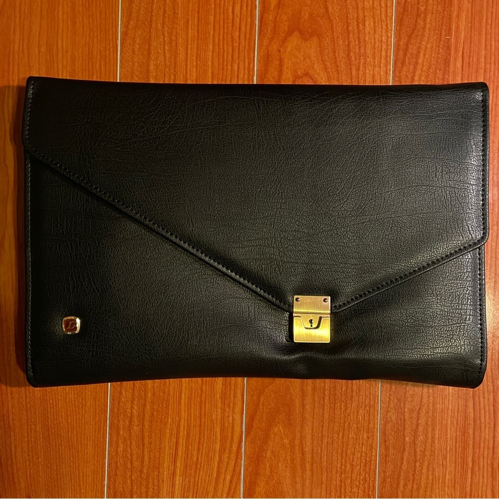 Faux Leather Envelope Clutch with Gold Accents